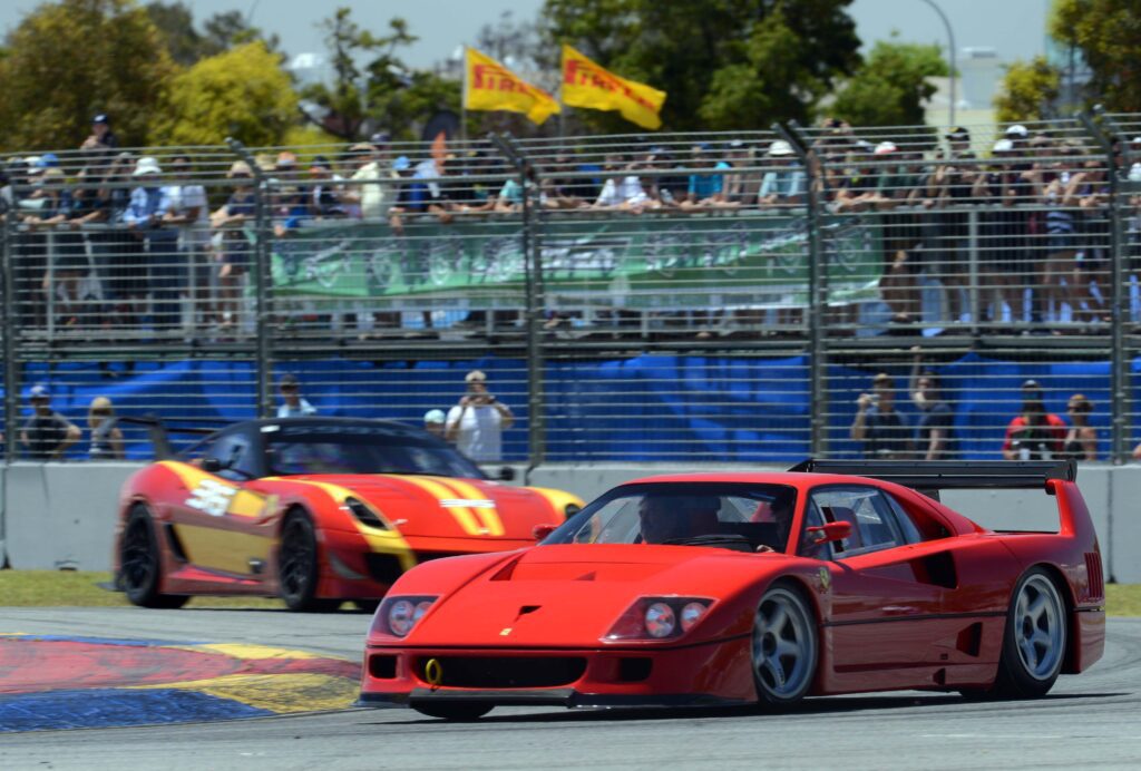 Red car on race track