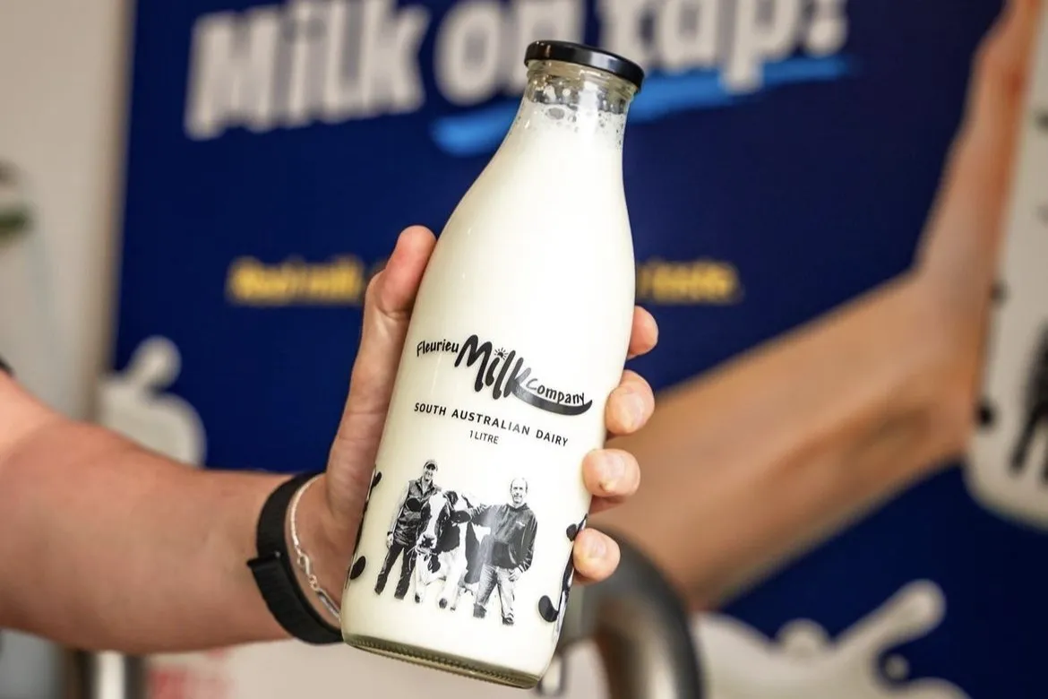 Fleaurieu Milk Company's Milk on Tap in glass bottles