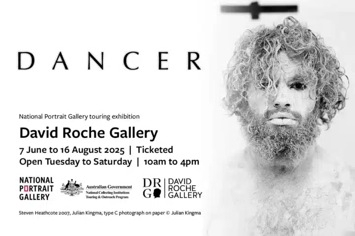 Dancers performing at the David Roche Gallery during an exhibition, showcasing movement and artistry in a vibrant setting.