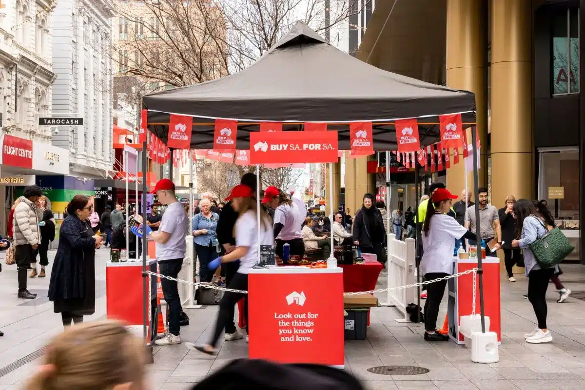 Promotional image for the Buy SA. For SA campaign in Rundle Mall.