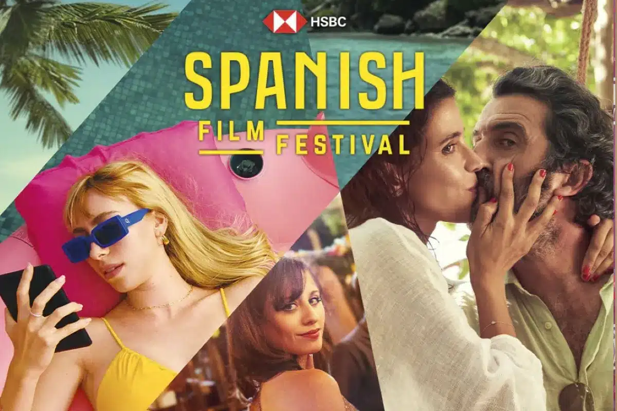 Spanish Film Festival promotional poster featuring vibrant colors and film-related imagery.
