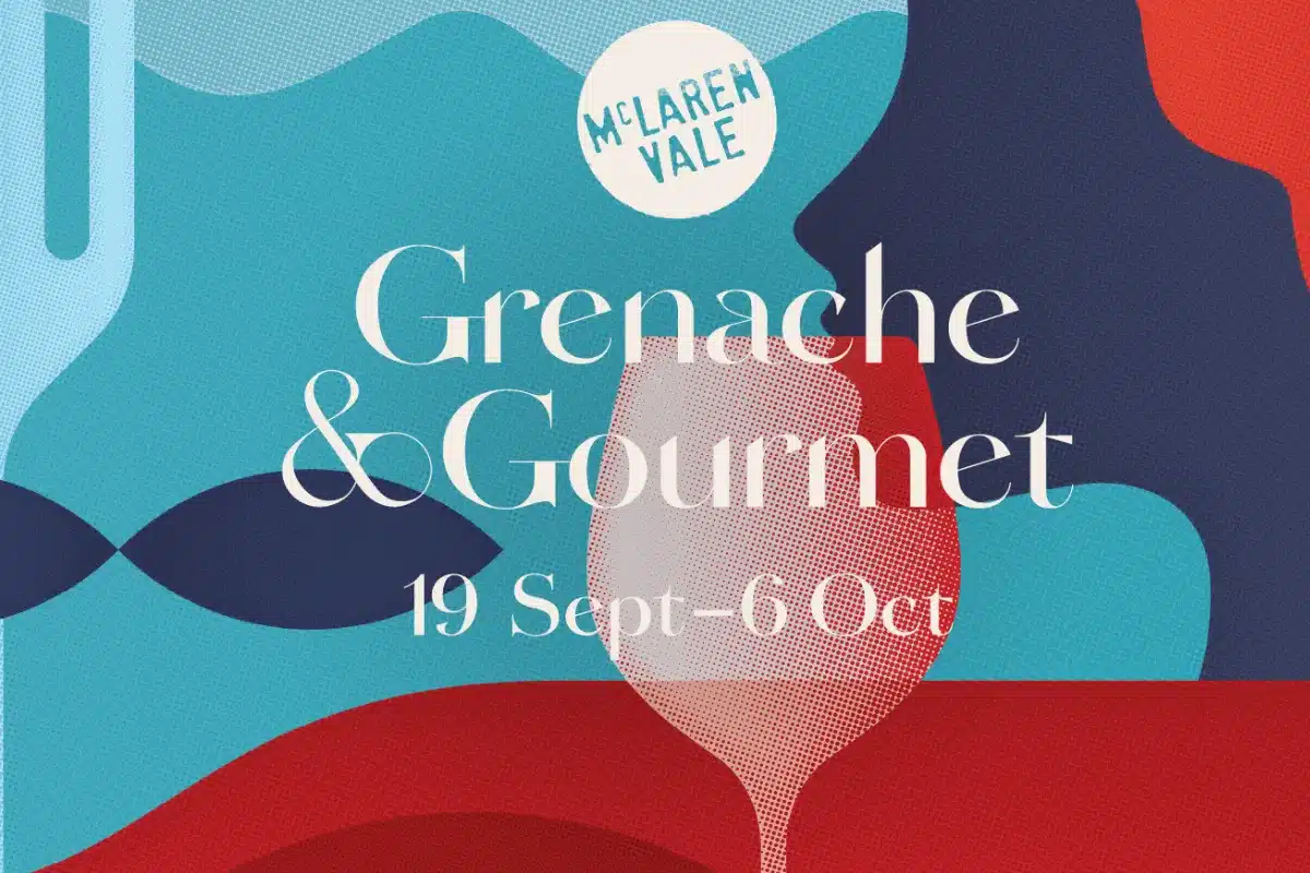 Poster for Grenache and Gourmet featuring elegant wine and food pairings with a sophisticated design.