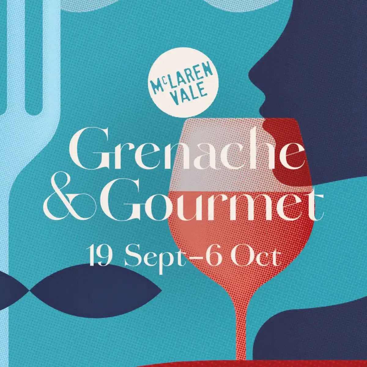 Poster for Grenache and Gourmet featuring elegant wine and food pairings with a sophisticated design.