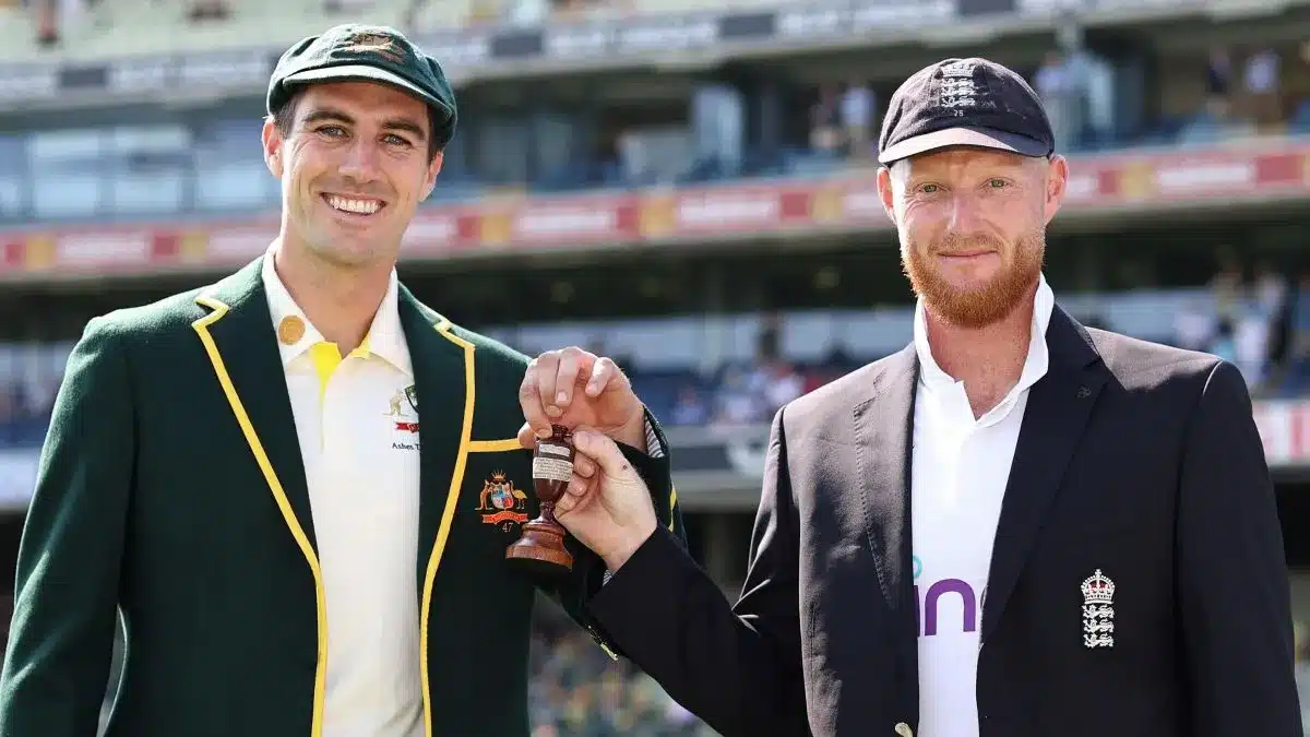 Marnus Labuschagne of Australia and Jonny Bairstow of England shake hands on the cricket field during a match.