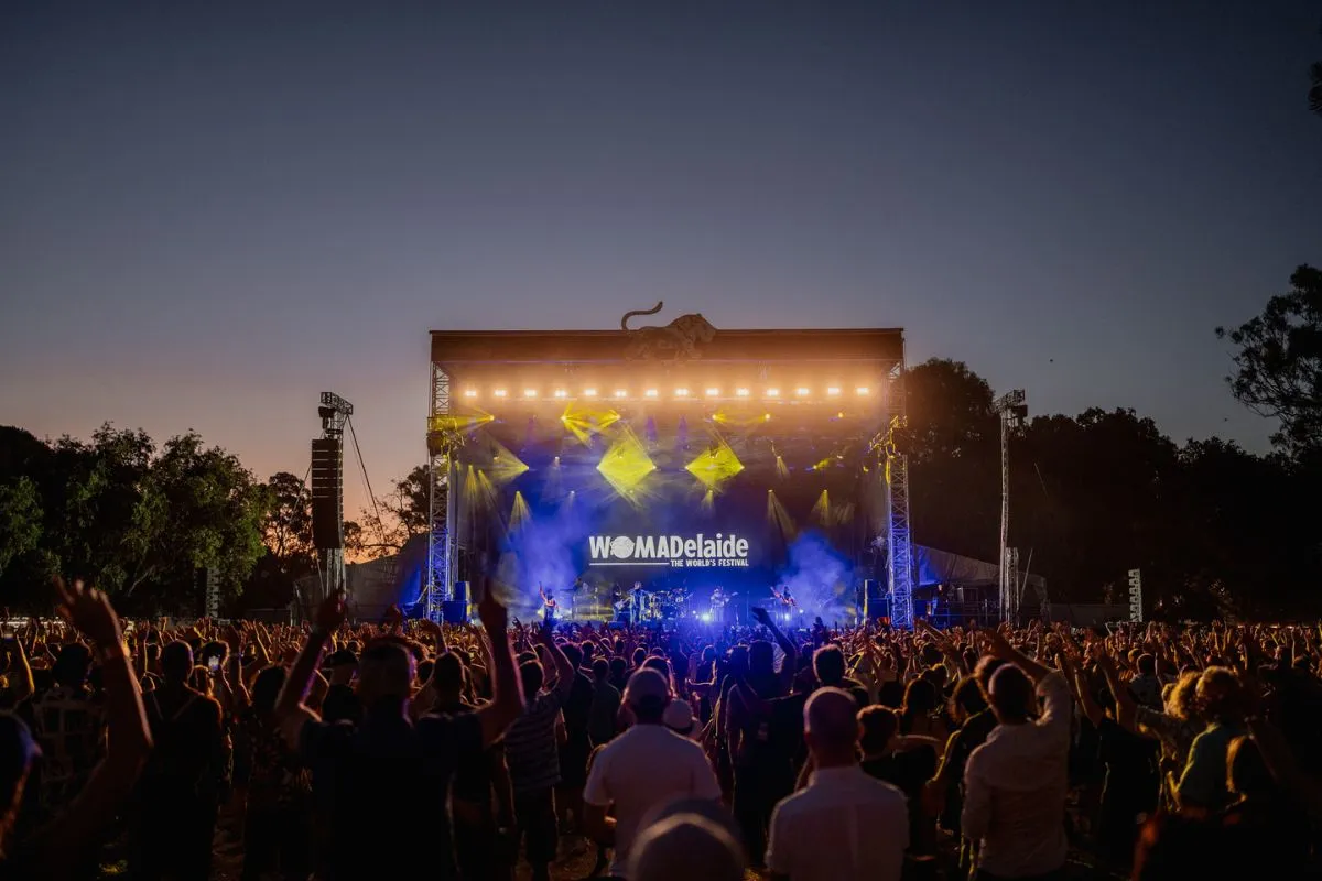 WOMADelaide main stage at sunset.