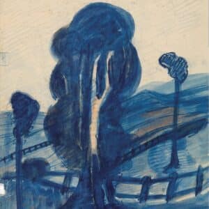 David Roche Gallery Fantastic Forms Exhibition. Merric Boyd, Trees and post-and-rail fence, date unknown, pencil and coloured pencil on paper. Bundanon Collection.