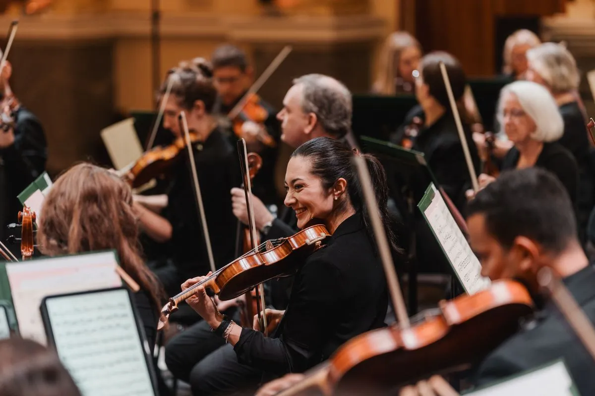 Adelaide Symphony Orchestra strings section.