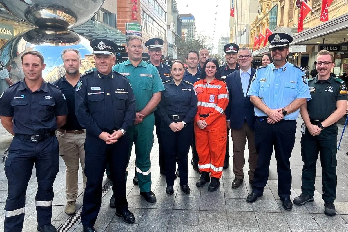 Emergency services stand united in Rundle Mall, Adelaide CBD for Bloodline blood donation drive.