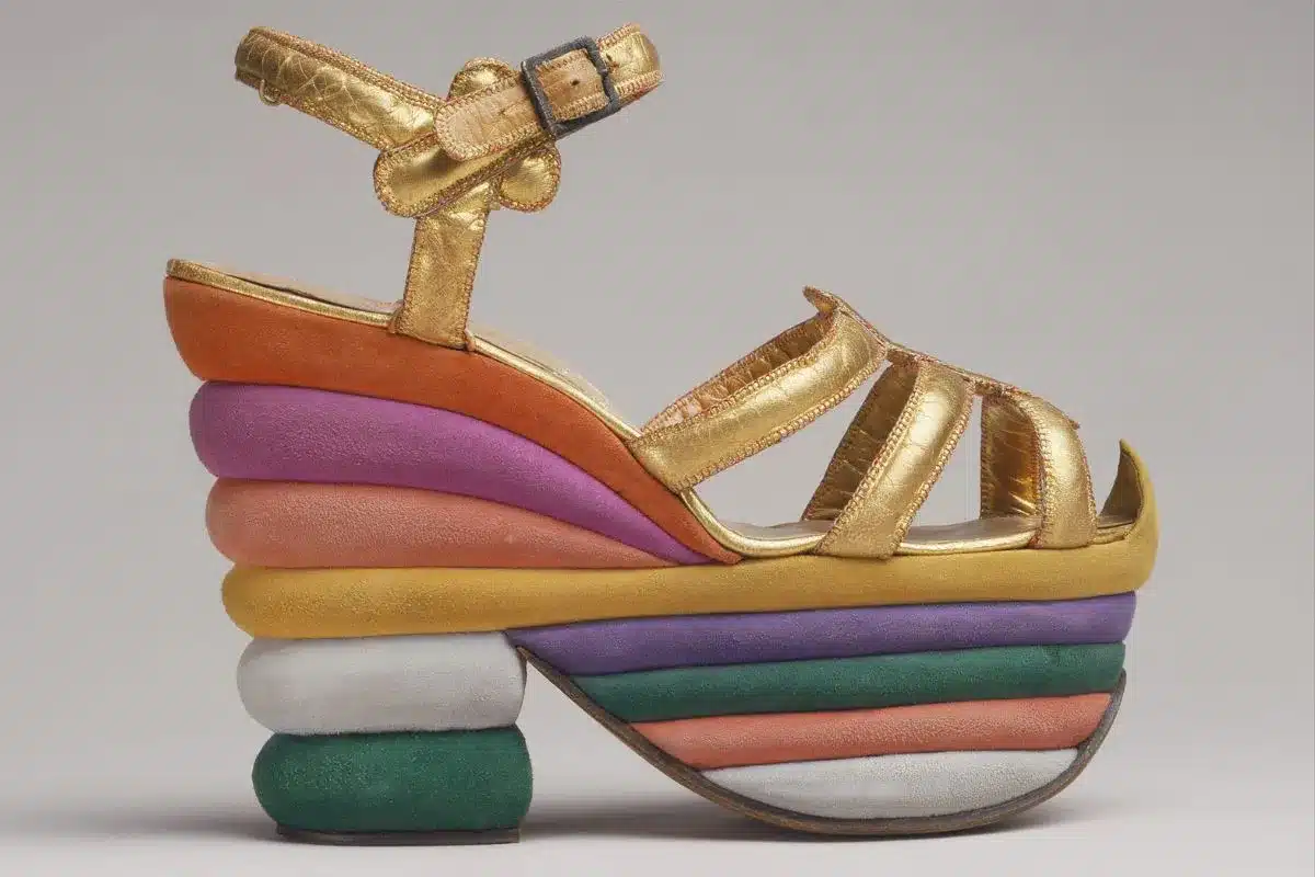 Ferrigamo Rainbow heeled platform shoe.