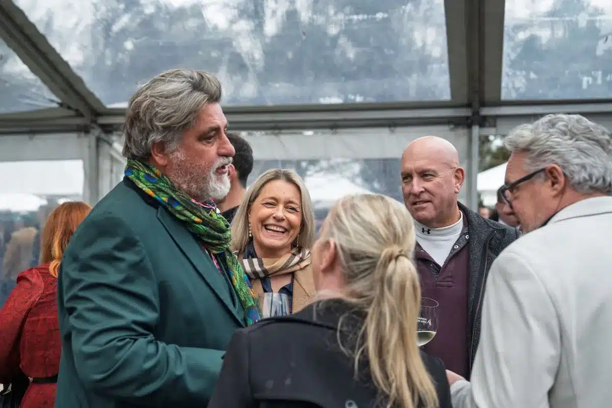 Matt Preston mingling with guests at the 2025 Winter Reds Festival in the Adelaide Hills. Photo credit: Eat Media.