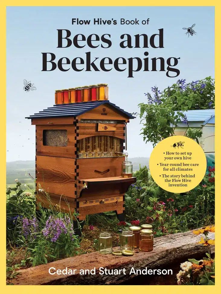 book cover of Flow Hive's Book of Bees and Beekeeping by Cedar and Stuart Anderson.