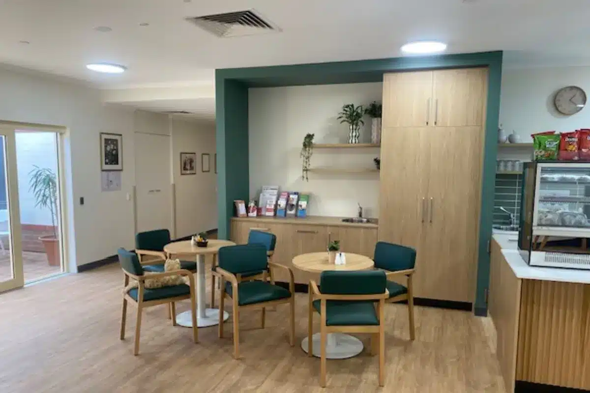 The interior seating area at Arthur's Café at Lealholme Residential Care Home in Port Pirie.