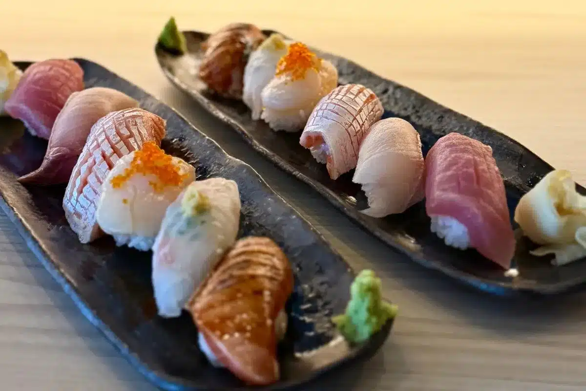 Two plates of sushi from Soweda restaurant, Adelaide.