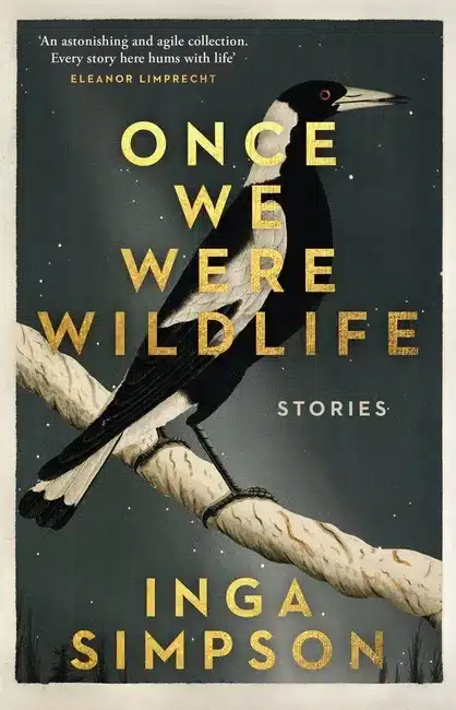 Book cover of Once We Were Wildlife by Inga Simpson, featuring a stormy sky and grassland landscape.