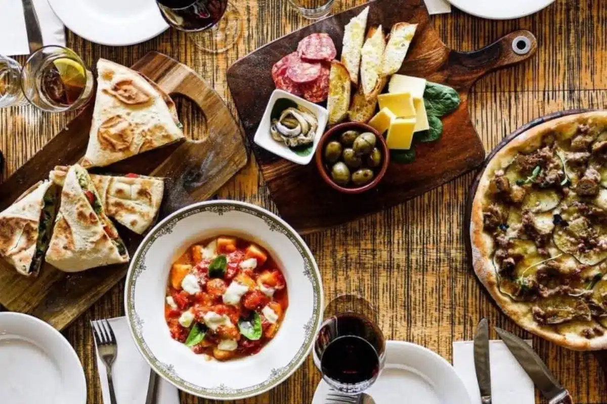 Shared plates of pizza, gnocchi and antipasto at Edo Cucina, Lyndoch.