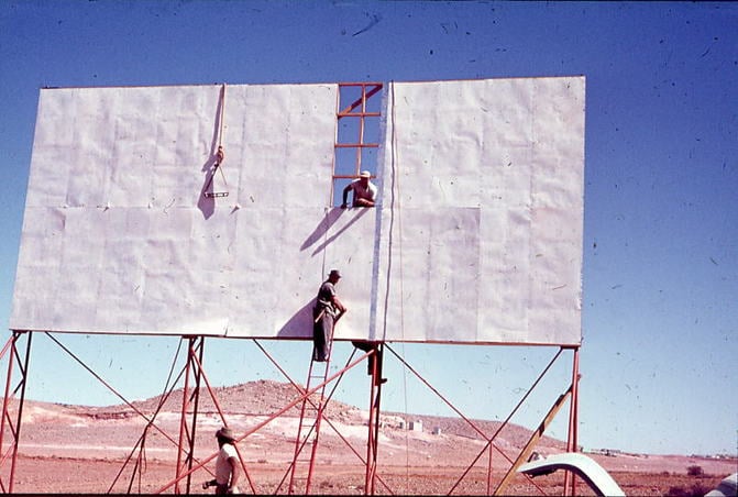 The first drive-in screen being erected in Adelaide in 1964