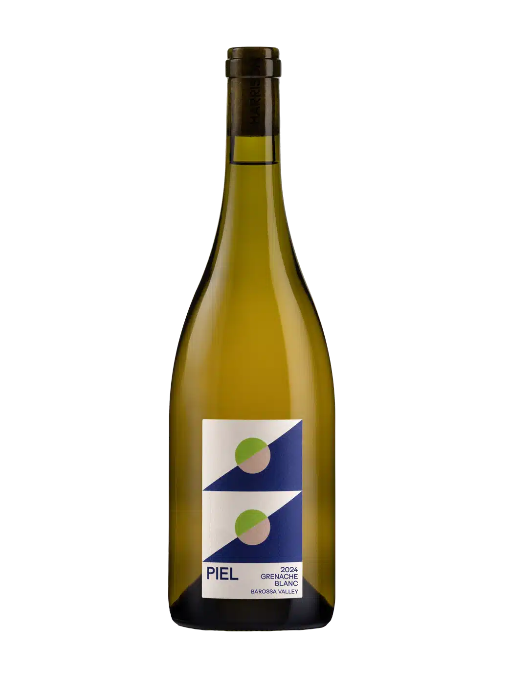Bottle of Harrison Piel 2024 Grenache Blanc, Barossa Valley, with a navy and white geometric label.